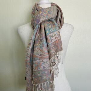 Pashmina Scarf Shawl Made in Florence Tassel Hem Multicolor Floral